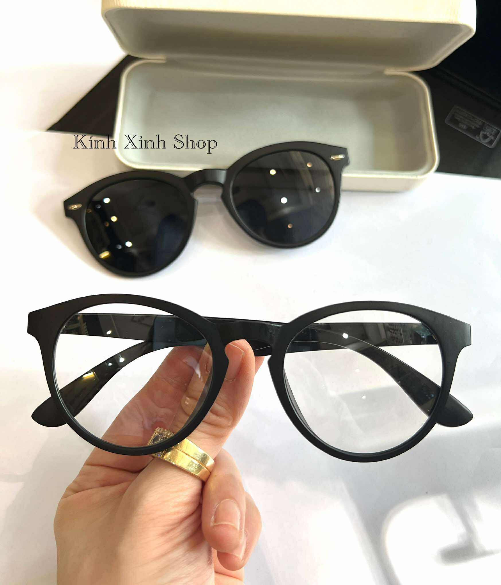 Kính Râm Cận Nam Nữ, Kính Mát, Gọng Kính Cận Dáng Mắt Tròn Clip On 2in1 Gọng Nhựa Ultem
