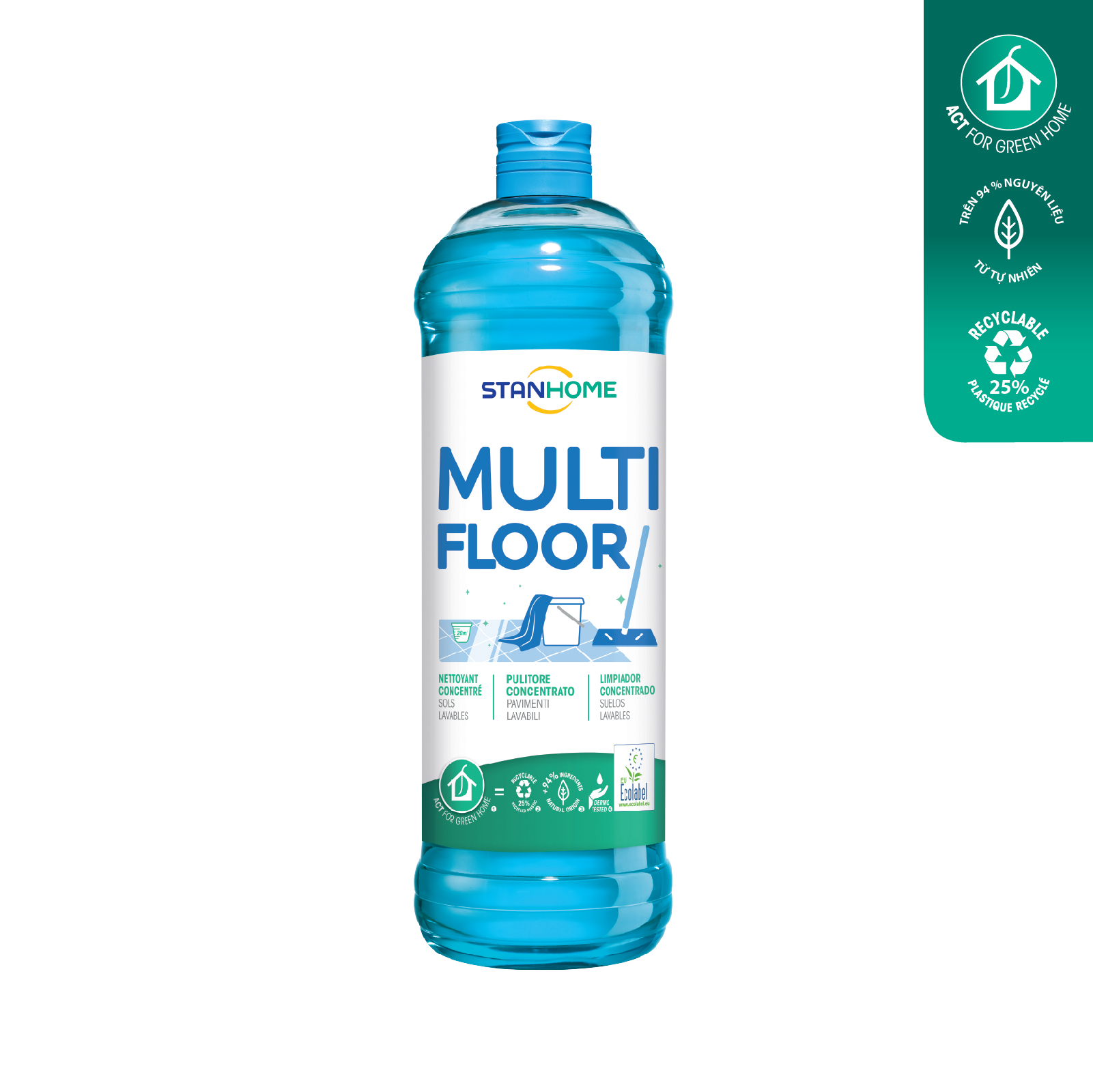 Nước lau sàn hương cam, bưởi, bạc hà Multi Floor Ecolabel 1000ml/chai