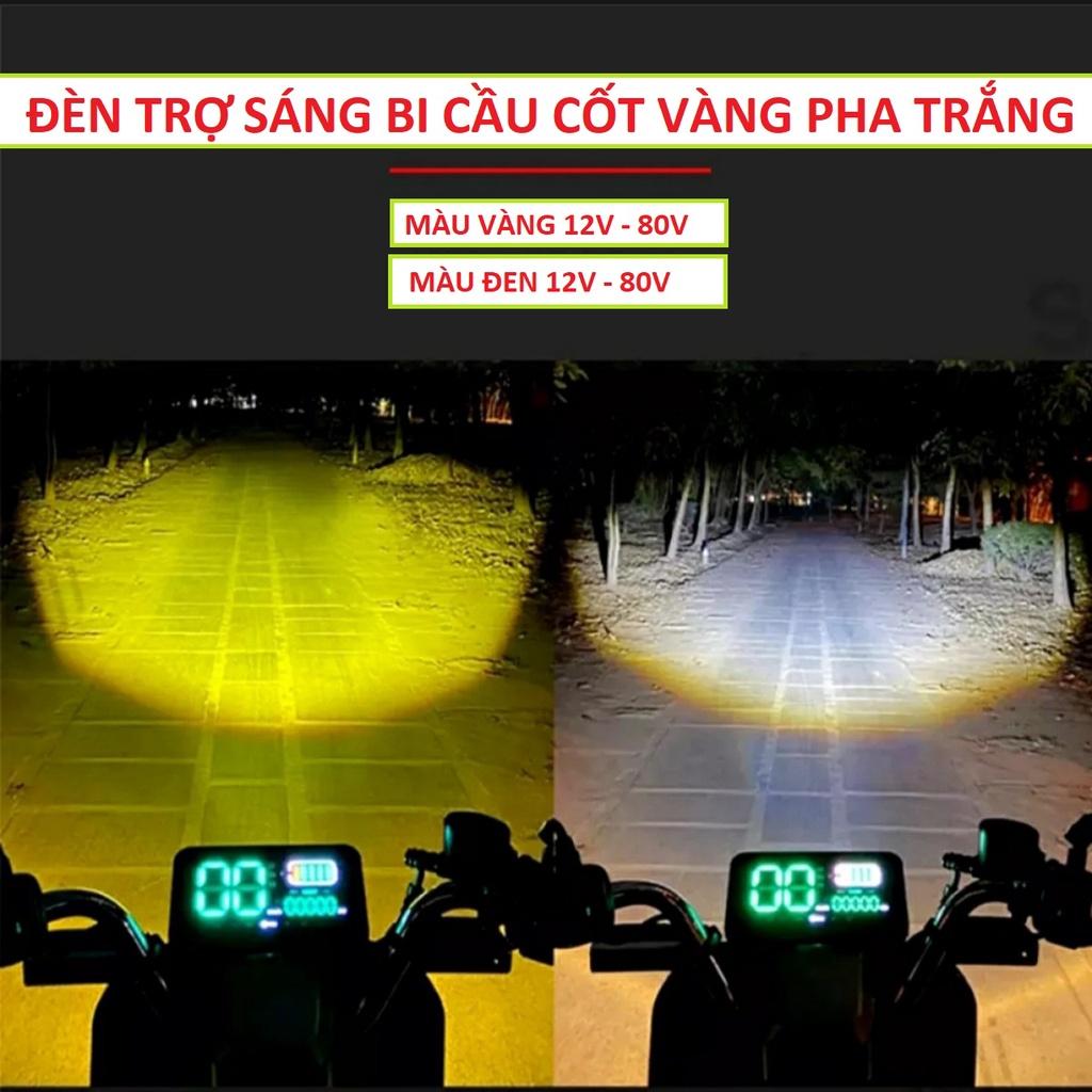 Đèn bi cầu siêu sáng xe máy ô tô motofish 2 chế độ cốt vàng pha trắng 12v-80v - 45w mẫu mới loại tốt