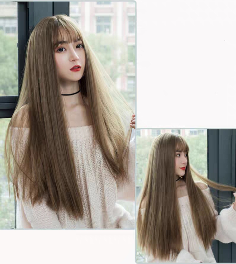 Tóc giả nguyên đầu thẳng dài kiểu Hàn Quốc siêu xinh có rãnh da đầu. Cam kết y hình, chịu được nhiệt, có thể bấm, uốn, duỗi, gội. Giống tóc thật 100%. Kèm theo lưới và lược