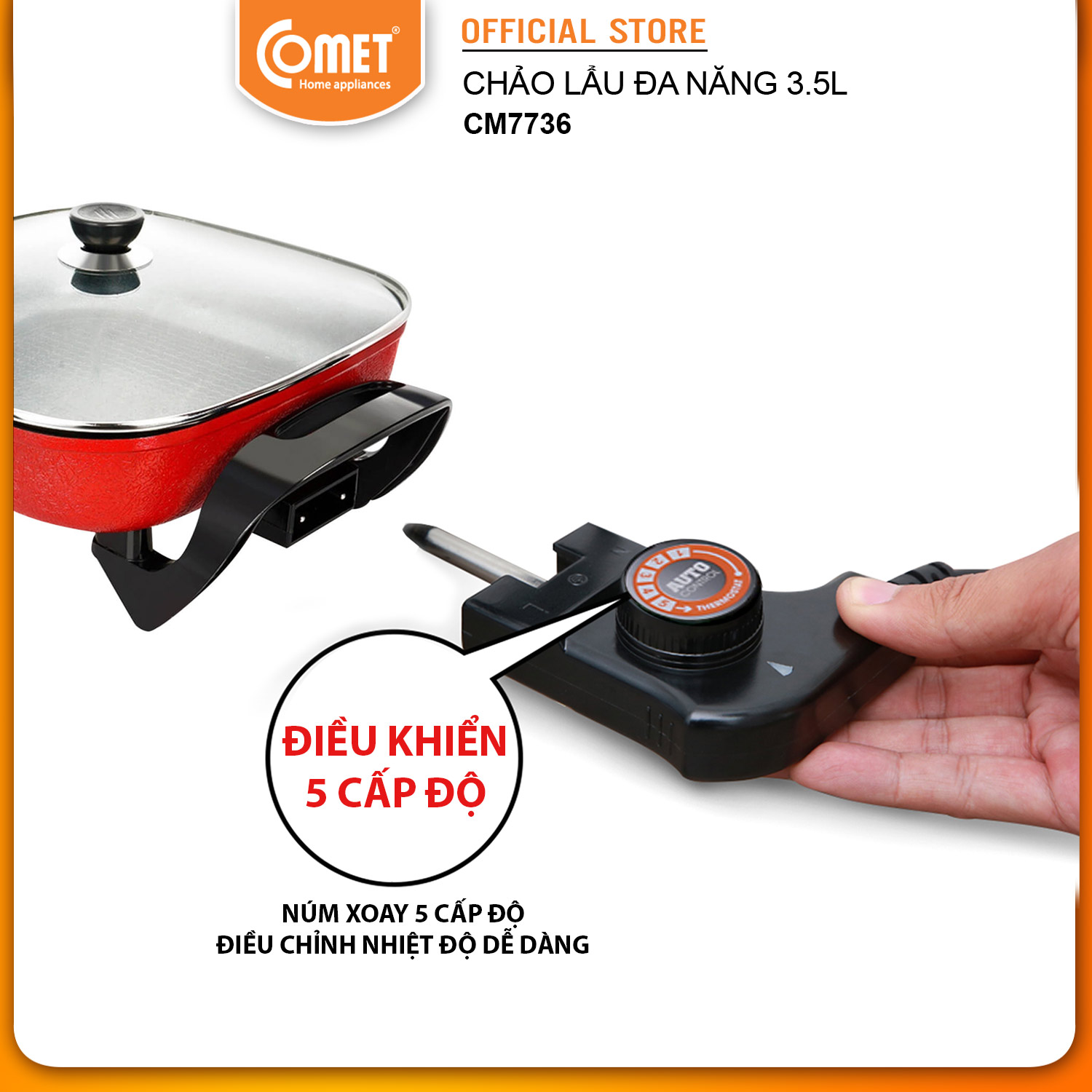 Nồi Lẩu Điện Đa Năng Comet CM7736 - Đen - Hàng Chính Hãng