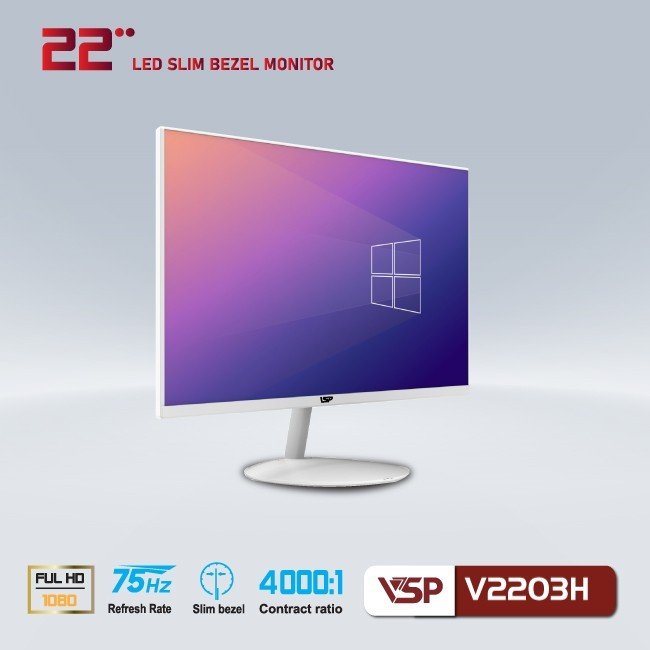 Màn hình máy tính 22inch VSP V2203H [TRẮNG] (21,5&quot; VA FHD 75Hz, HDMI+VGA+Audio 3.5) - Hàng chính hãng TECH VISION phân phối