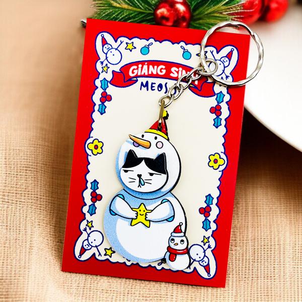 Móc Khóa Gỗ - Mèo Người Tuyết Noel - Meosso