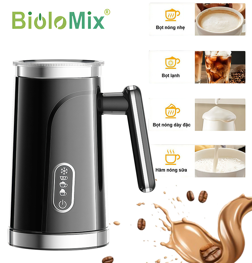 Máy tạo bọt sữa nóng và lạnh 4 trong 1. Thương hiệu Mỹ cao cấp Biolomix - BMF101. Hàng nhập khẩu