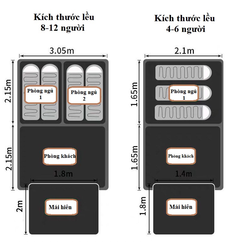 Lều cắm trại, dã ngoại du lịch nhiều phòng ngủ không gian lớn chống nước chống gió cho cả gia đình từ 4 -12 người