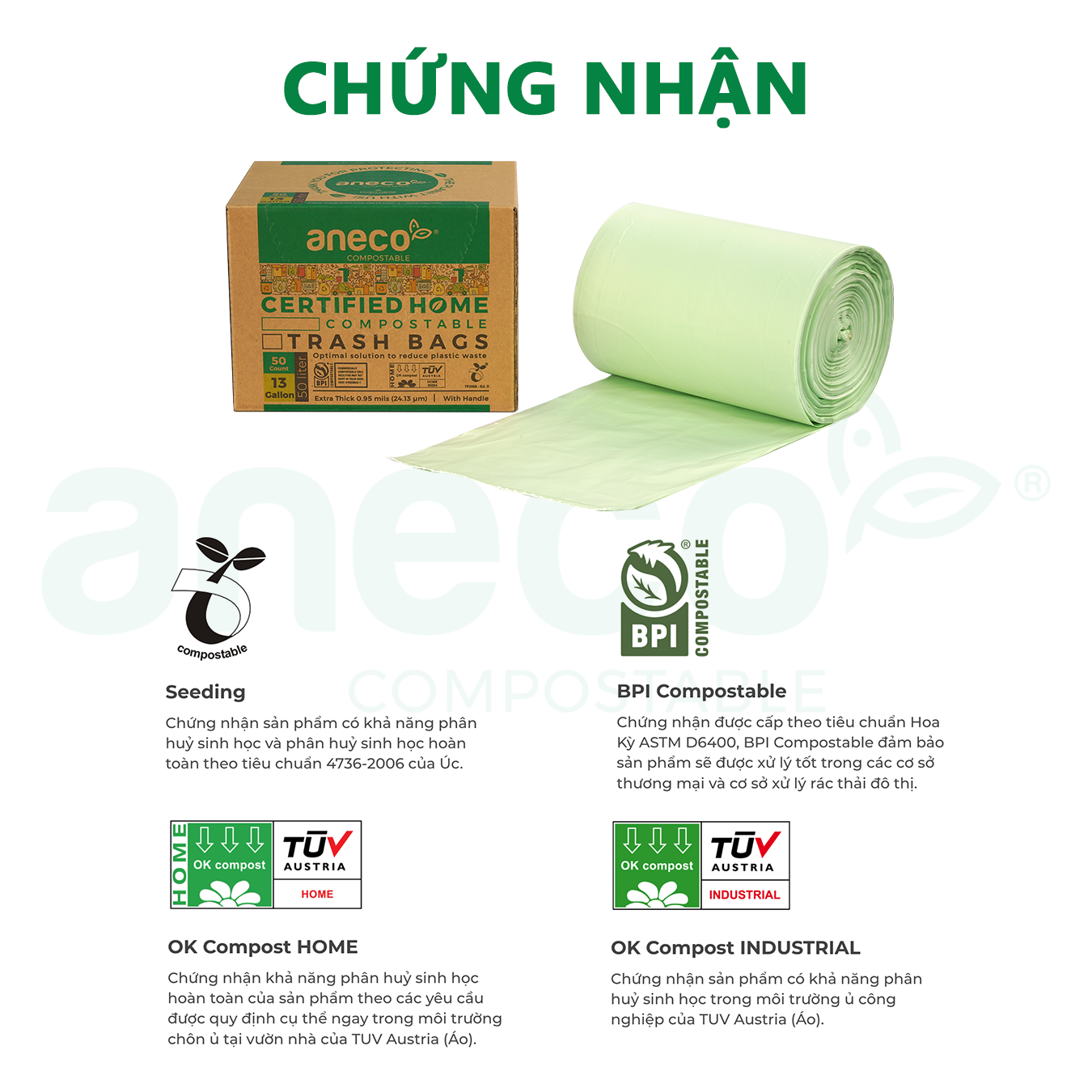 [Premium] Hộp túi rác ANECO dạng cuộn 48 lít sinh học phân hủy hoàn toàn (1kg)