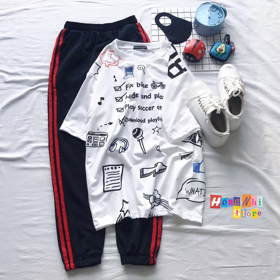 Quần Jogger Line Unisex Lưng Thun 2 Sọc Bo Lai Dáng Rộng Màu Đen Sọc Đỏ - MM