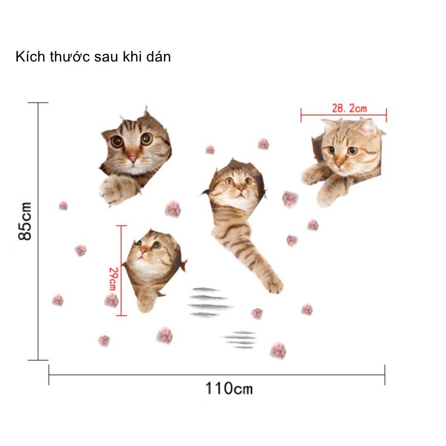 Decal dán tường trang trí - MÈO CON TINH NGHỊCH ĐÁNG YÊU