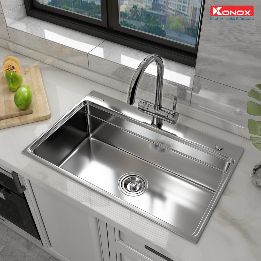 Chậu rửa bát Konox, Overmount Series, Model KN7548SO, Inox 304 cao cấp, 750*480*230mm, Hàng chính hãng