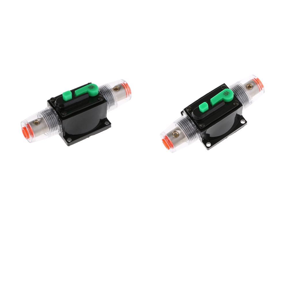 2Pcs 15Amp In-Line Circuit Breaker Stereo Audio Car RV Fuse Holder 12-32V