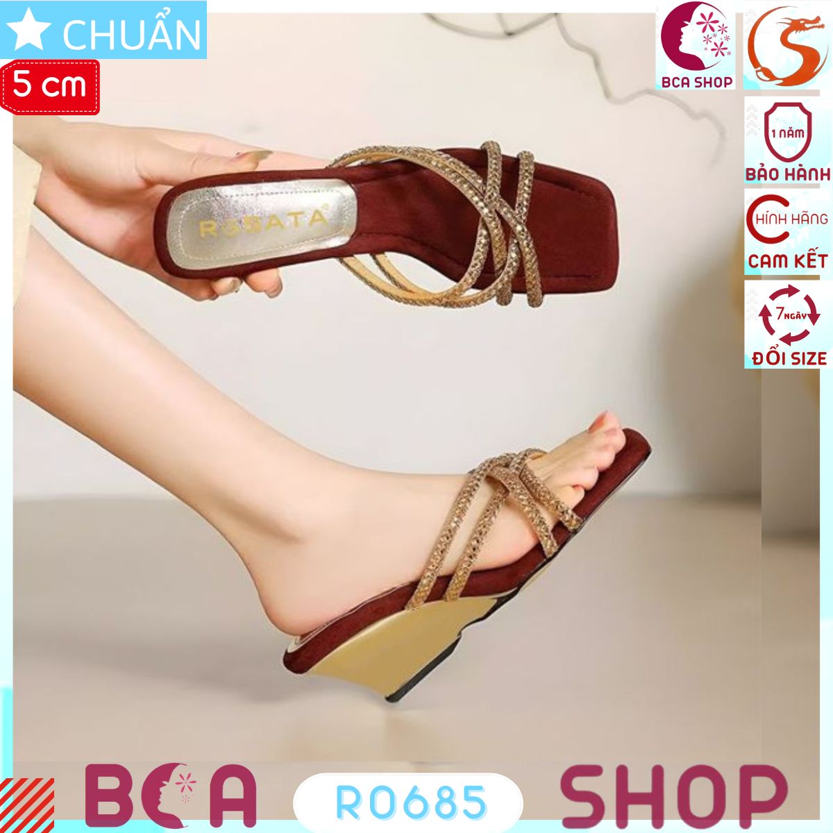 Dép Guốc Nữ Cao Gót 5cm RO685 ROSATA tại BCASHOP Thiết Kế Sang Trọng Với Da Nhung Cao Cấp, Kiểu Dáng Thời Thượng