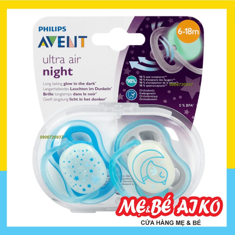 Núm Ty Ngậm Ultra Air Night Ban Đêm, Núm Ty Phát Sáng, Dạ Quang Ban Đêm Philips Avent Bé Từ 6-18 tháng (2 chiếc/hộp)