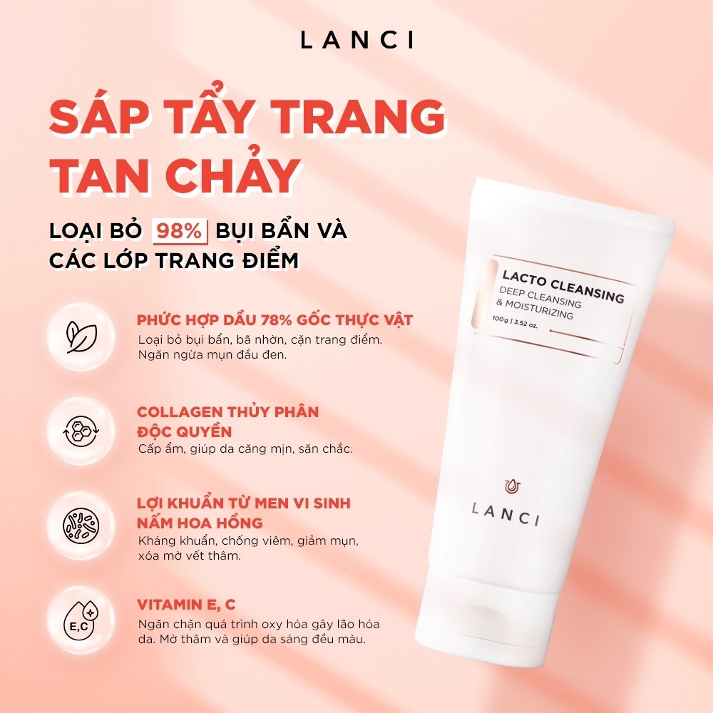 Combo 2 Sáp tẩy trang ẩm mềm LANCI sạch mụn đầu đen, da mịn không khô căng 100g x2
