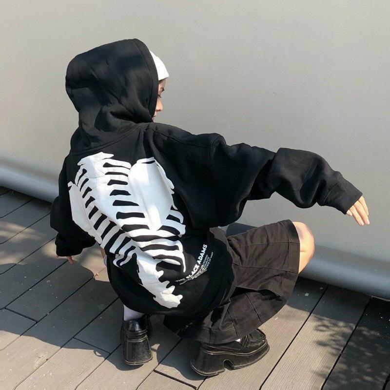 Áo Khoác Hoodie Nam Nữ Form Rộng In Hình Xương Sườn Có Nón Rộng Phong Cách Street Wear Ullzang Cá Tính Hot Trend Mới