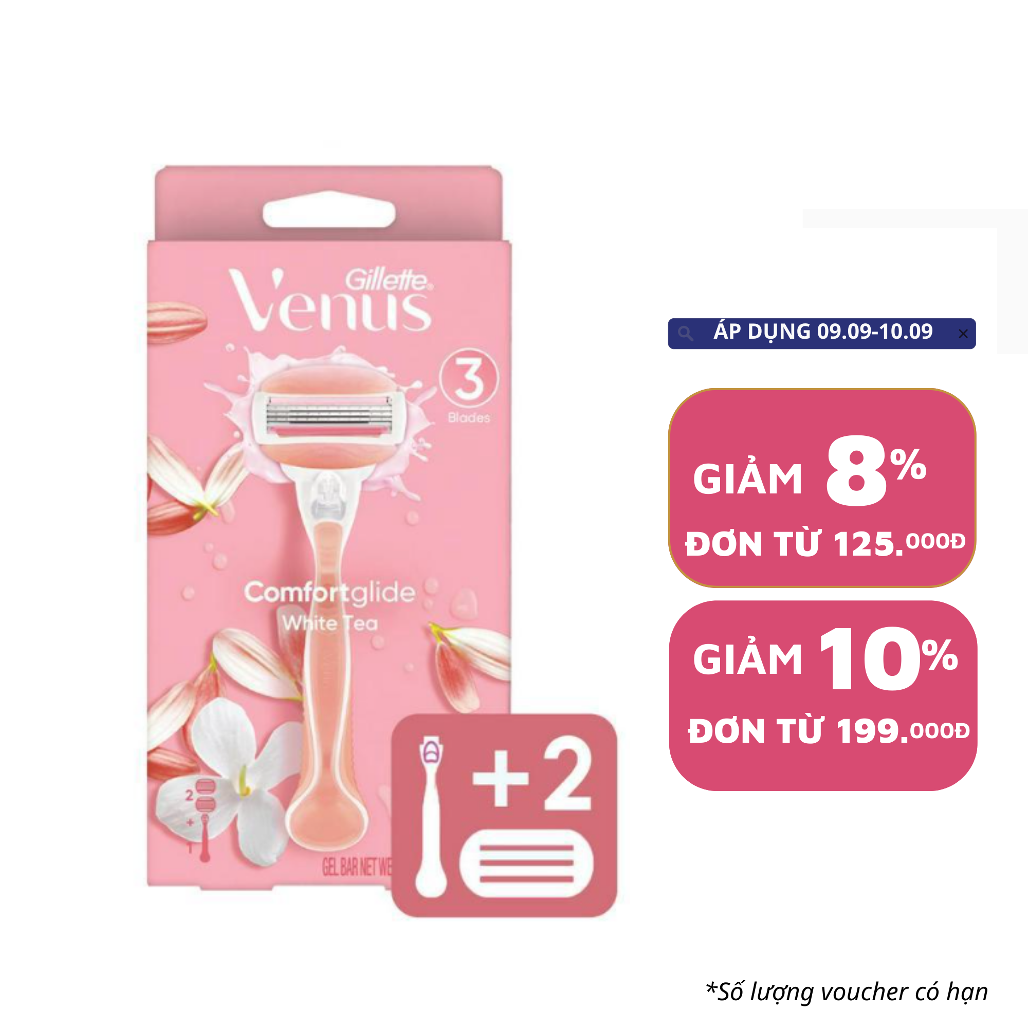 Bộ dao cạo nữ và 2 đầu dao Gillette Venus Comfortglide White Tea