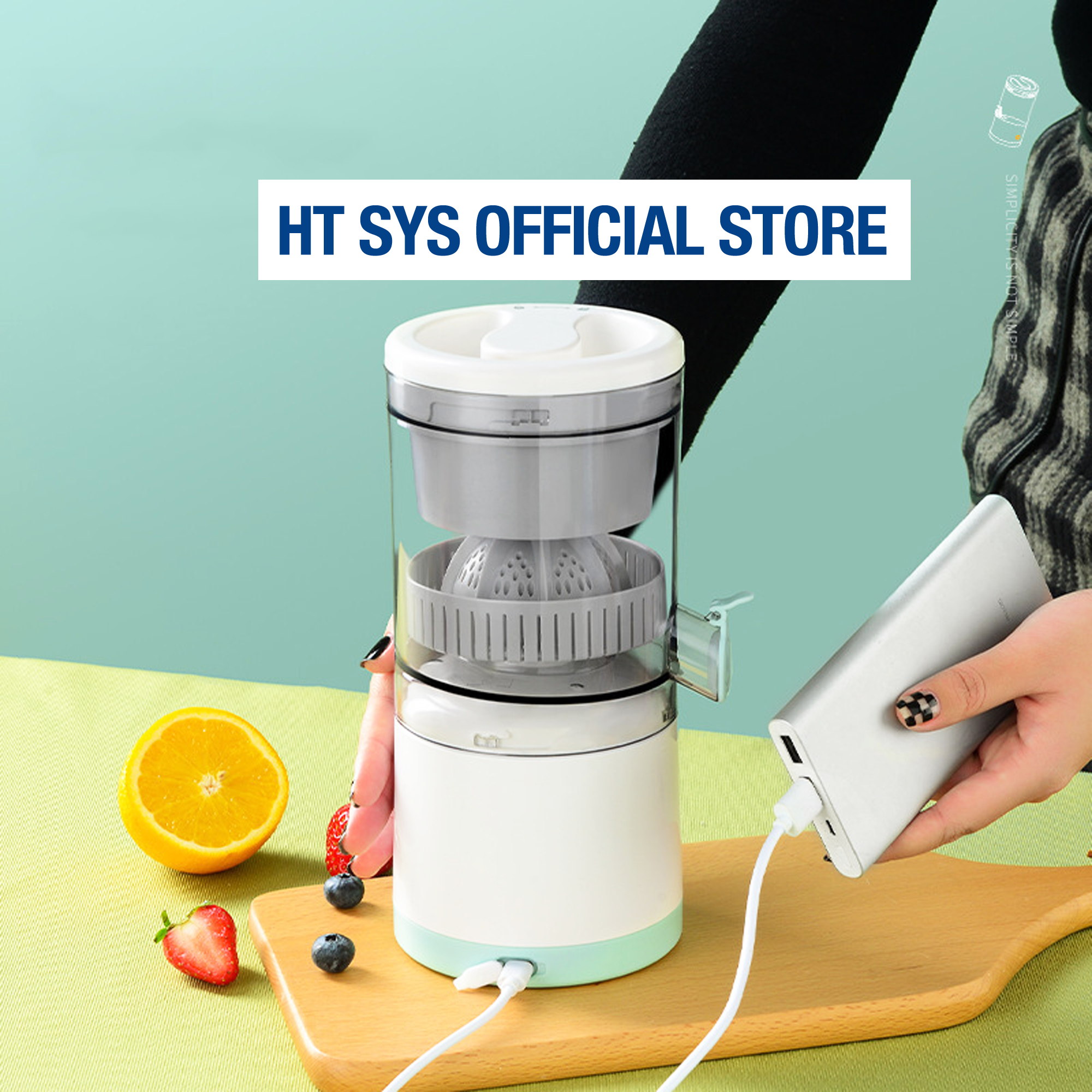 Máy Ép Trái Cây HT SYS - Máy Vắt Cam, Ép Cam HT SYS - Máy Ép Chậm HT SYS - Công Suất 45W - Cổng Sạc USB Tiện Lợi - Hàng Chính Hãng HT SYS