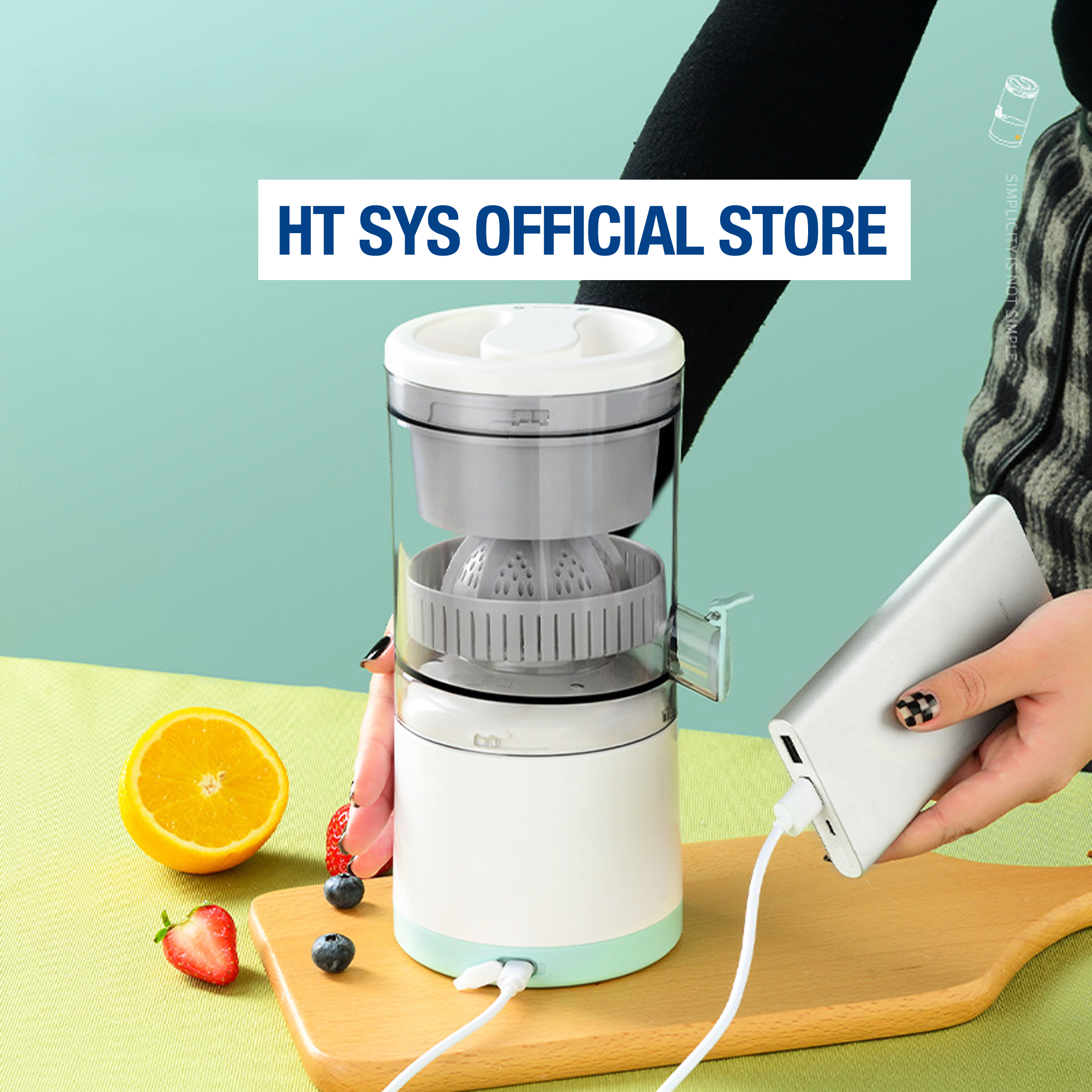 Máy Vắt Cam HT SYS - Máy Ép Cam Tự Động HT SYS - Máy Ép Trái Cây HT SYS - Pin Sạc USB - Dung Tích 0.8L - Công Suất 45W - Hàng Chính Hãng HT SYS