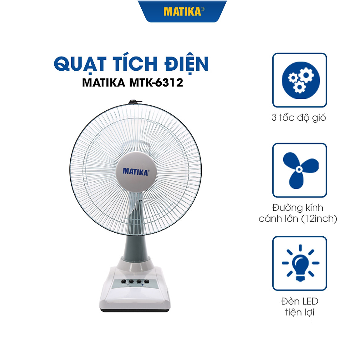 Quạt tích điện Matika MTK-6312