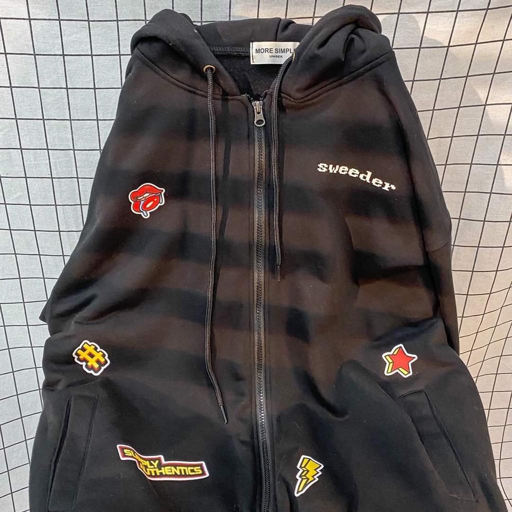 Áo Khoác Hoodie Zip ICON STICKER Jacket Dây Kéo Form Rộng Nam Nữ Vải Nỉ Bông Ulzzang