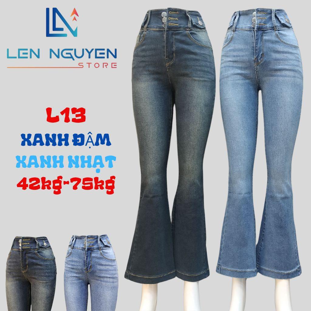 L13_Quần jean nữ, loe, lưng cao, quần bò nữ dáng ôm, quần rin nữ có big size, cho 42kg đến 75kg,LEN NGUYEN STORE - Xanh Nhạt