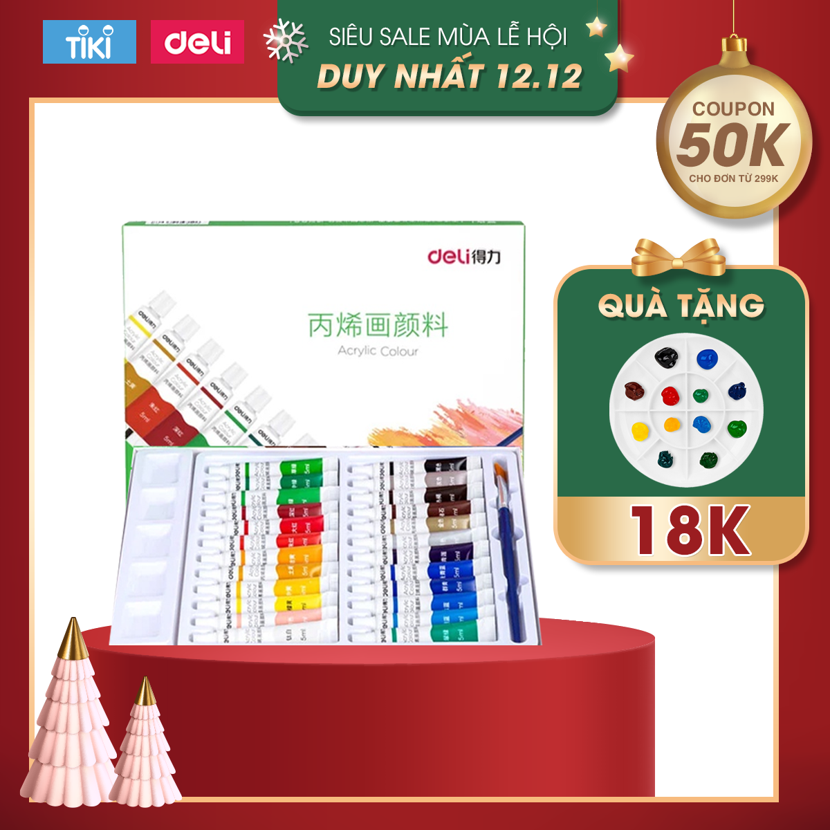 Màu Acrylic tuýp mini chuyên nghiệp Deli - 5ml/tuýp - Vẽ vải / Vẽ quần áo / Vẽ giày - 12/18/24 màu