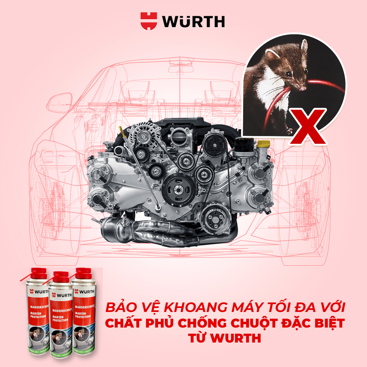 Wurth Chất Phủ Chống Chuột Bảo Vệ Dây Điện Và Khoang Máy 250ml