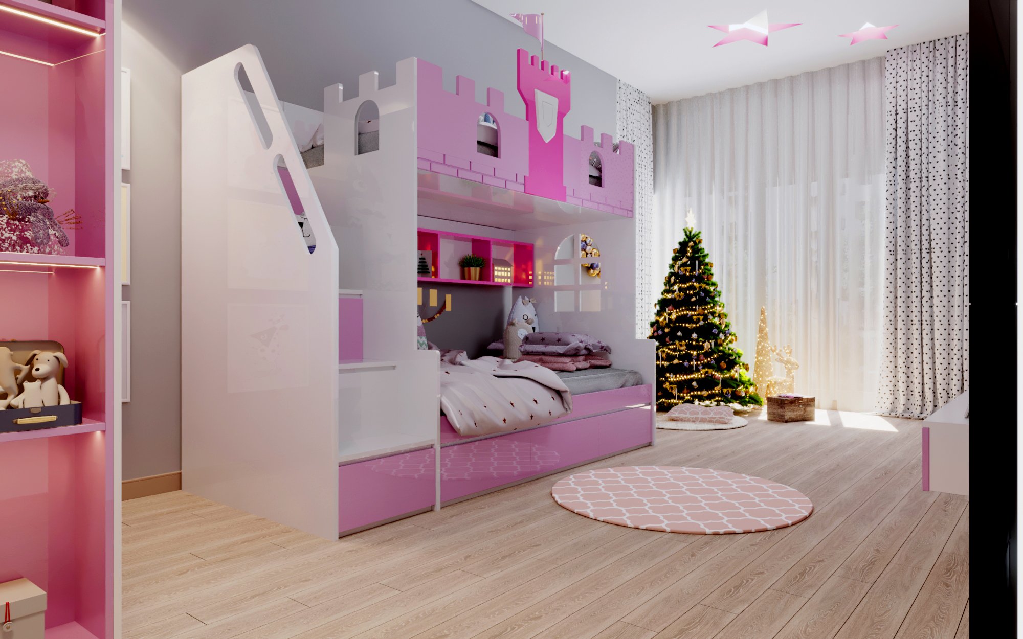 Giường Tầng Hồng Công Chúa (Nệm Giường Trên 1X2M, Nệm Giường Dưới 1.2X2M)-Bbg132 | Tiki
