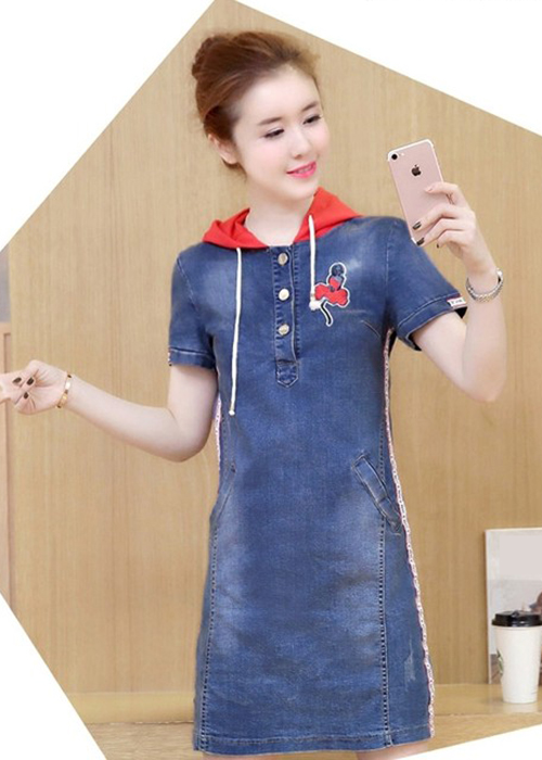 Đầm Jean Nữ Body Kèm Nón Thêu Hoa Cao Cấp