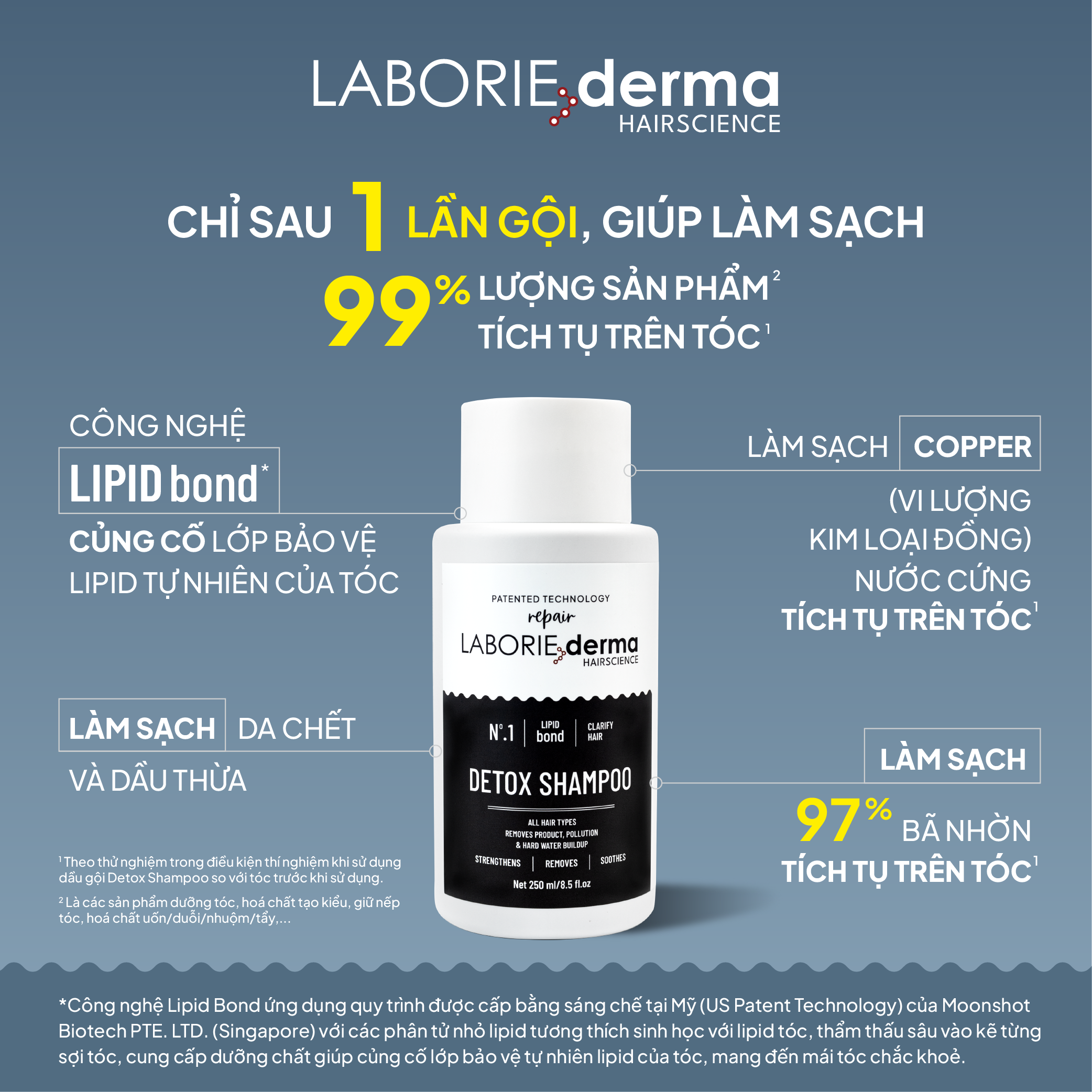 Dầu gội thải độc, loại bỏ tích tụ hoá chất LABORIE derma Detox Shampoo 250ml
