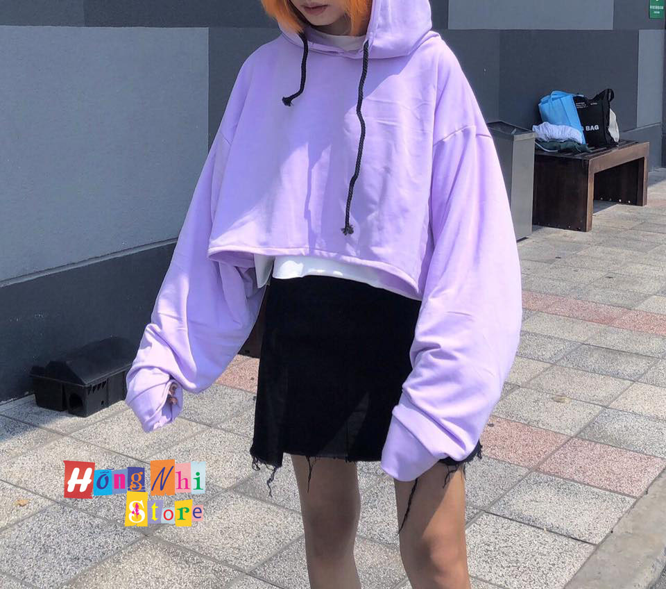 Áo Hoodie Croptop Oversize Ulzzang Tay Dài Dáng Rộng Màu Tím - MM