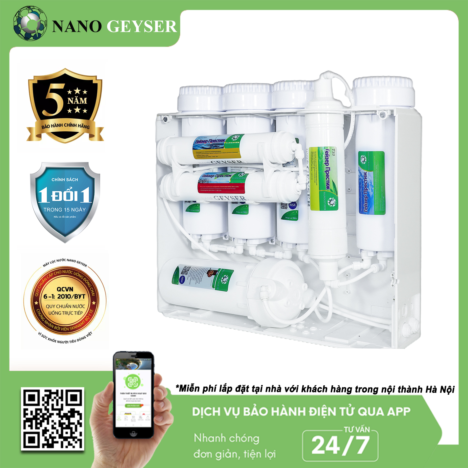 Máy lọc nước Nano Geyser ECO H8 công nghệ Nano - Hàng Chính Hãng