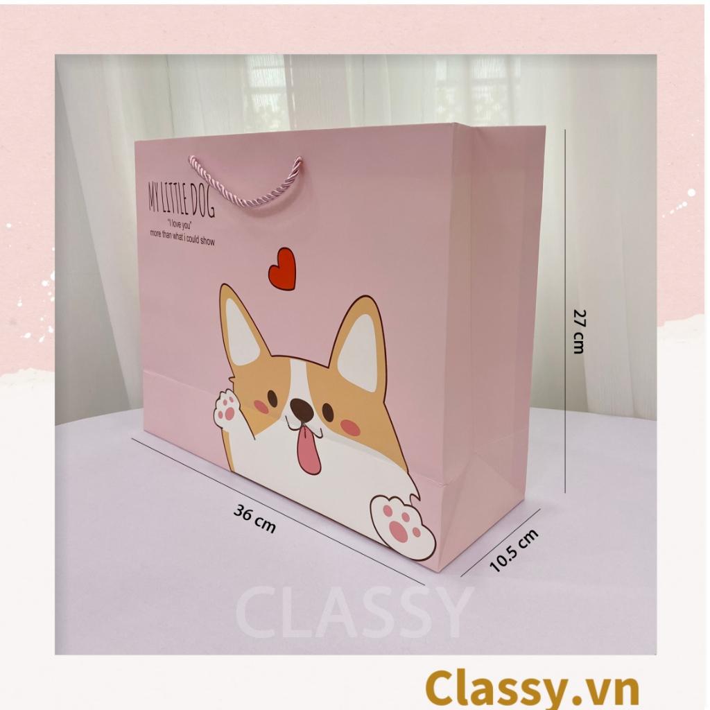 TÚI (KHÔNG HỘP) giấy Classy  quai xách 30 X 12 X 27 CM đựng đồ quà tặng hình thú cưng Corgi (Sản phẩm chỉ gồm TÚI)