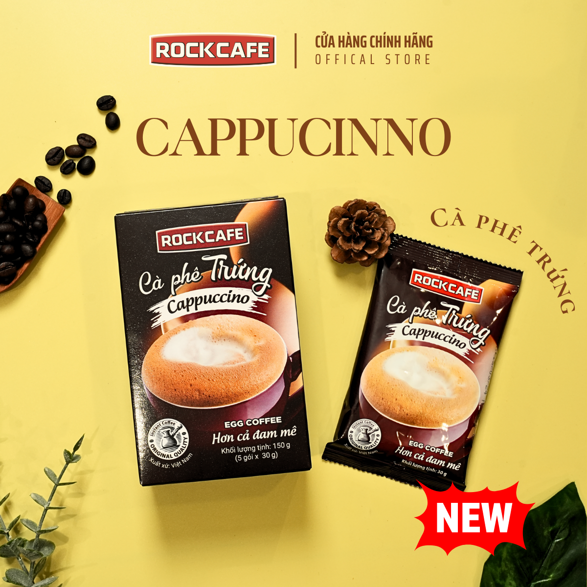 [CB] 4 HỘP CAPPUCCINO: MUỐI + TRỨNG + DỪA + SẦU RIÊNG (5 gói x 30 gram)