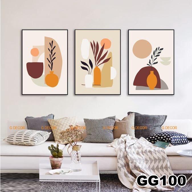 Tranh treo tường canvas 3 bức phong cách hiện đại Bắc Âu 99, tranh bình hoa trang trí phòng khách, phòng ngủ, phòng ăn