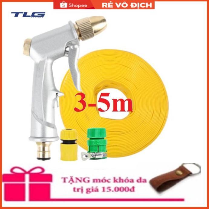 Bộ dây vòi xịt nước rửa xe,tưới cây .tăng áp 3 lần,loại 3m, 5m 206701đầu đồng,cút,nối nhựa vàng+ tặng móc khoá