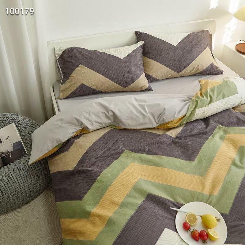 Bộ Chăn Ga Cotton Living 100%cotton Hàng Nhập Khẩu Cao Cấp 4 Món Kẻ Hiện Đại