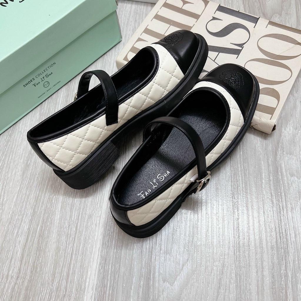 Giày bệt trần chỉ mũi vuông thêu hoa mũi quai cài - 2P