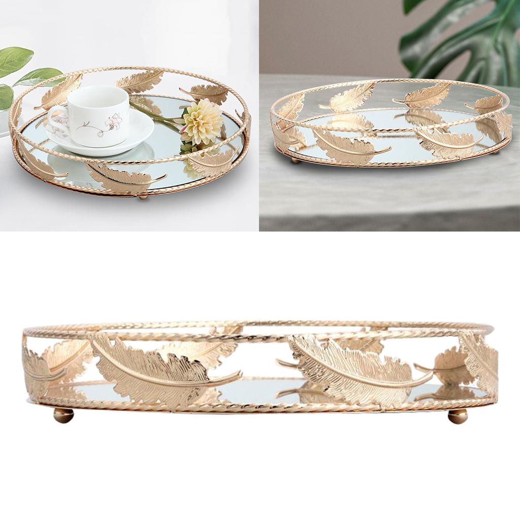 Round Mirror Plate Decorative Cosmetics Storage Tray for Catering Events, Wedding Party Decoration