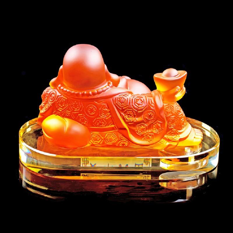 Tượng phật Di LẠc trên oto bằng hợp nhựa pha lê