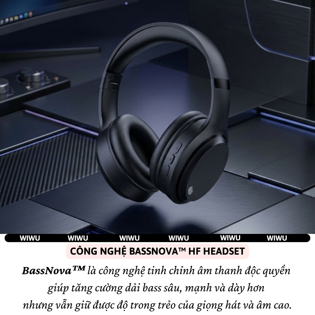 Tai Nghe chụp tai BassNova HF Headset bluetooth V5.3 + Jack AUX 3.5mm WiWU JOYSOUND TD-11 - Pin khủng, cổng AUX 3.5mm cho iPhone iPad Samsung Oppo - Pure Bass + Hi-Res Audio, nghe nhạc 25 giờ,  nghe nhạc lossless chất lượng cao - hàng nhập khẩu
