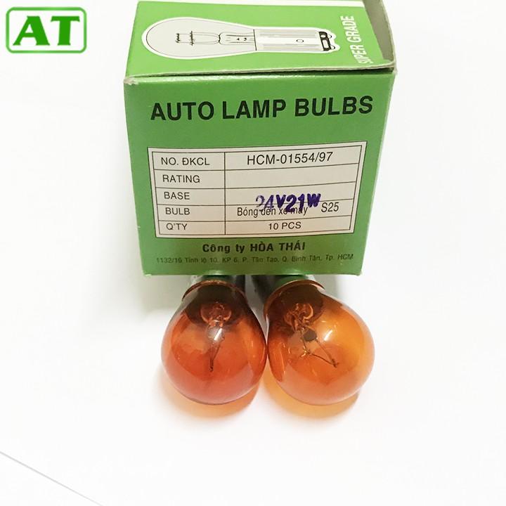 Combo 2 Bóng Đèn Xi Nhan Ô Tô Màu Vàng 1 Tóc 12V 21W hoặc 24V 21W Đui Cài