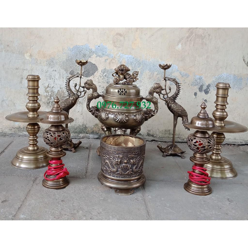Bộ đồ thờ bằng đồng cao 40cm, bộ đồ thờ bằng đồng cỡ nhỏ phù hợp với nhà chung cư