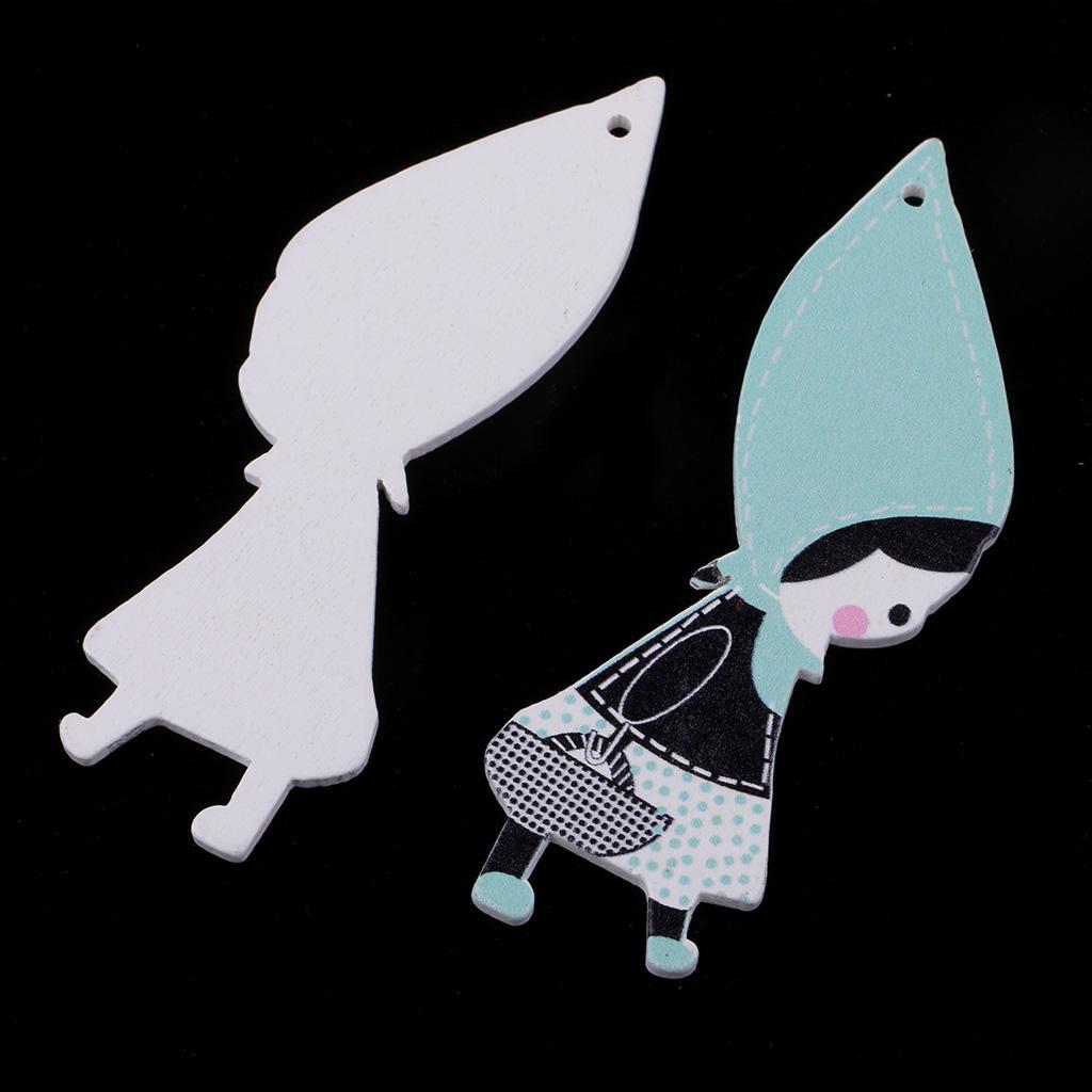 10 Pieces Colorful Wooden Cartoon Girl Cutout Wood Pieces Embellishments Crafts