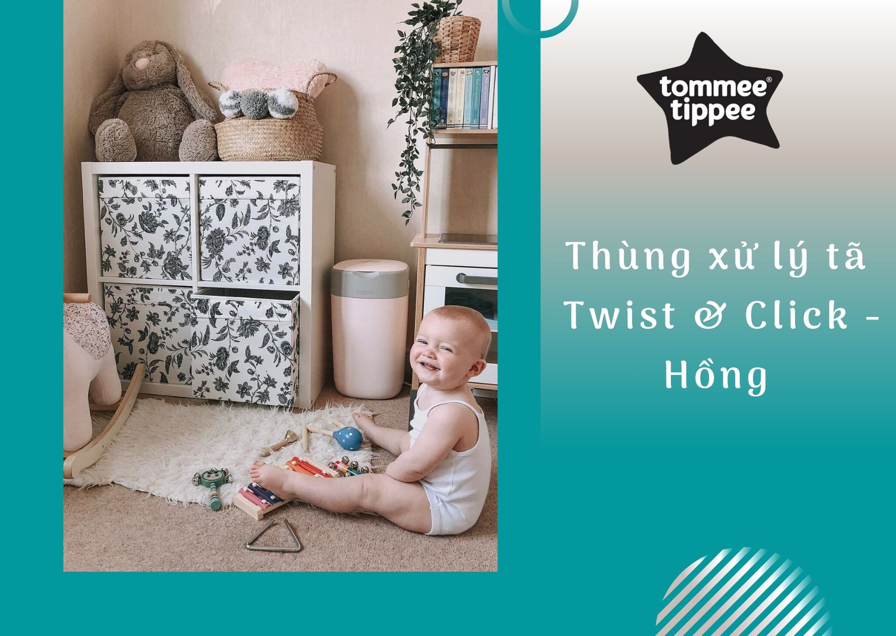 Thùng xử lý tã cho bé Tommee Tippee - Twist &amp; Click - Hồng