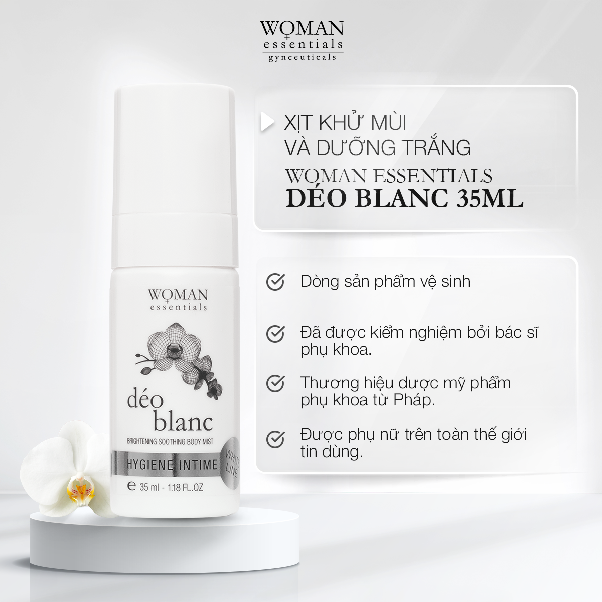 Xịt khử mùi Déo Blanc Woman Essentnials - Khử mùi, làm dịu và dưỡng trắng sáng 35ml