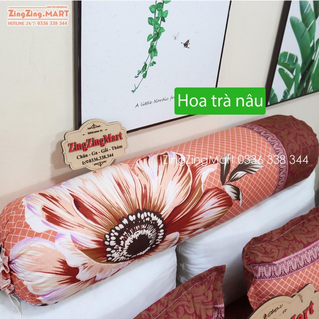 Vỏ gối ôm Hoa trà nâu poly cotton (35x105cm)