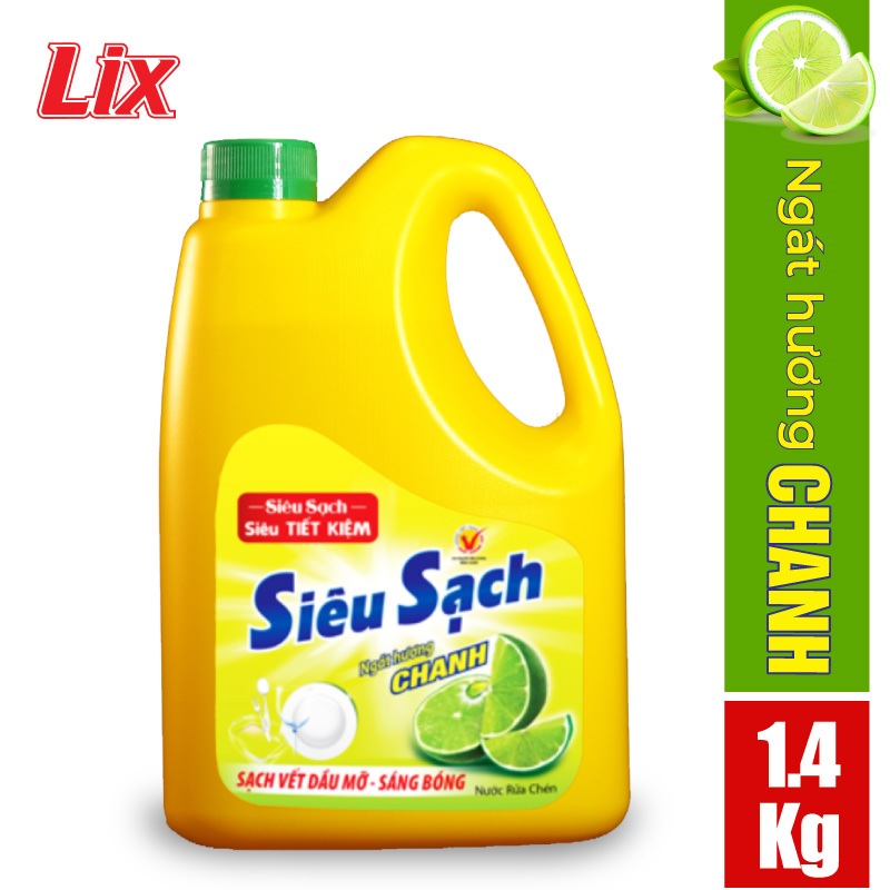 COMBO số 5 gồm Nước giặt Lix đậm đặc hương hoa 2kg NG201 + Nước rửa chén Lix siêu sạch hương chanh 1.4kg NS140