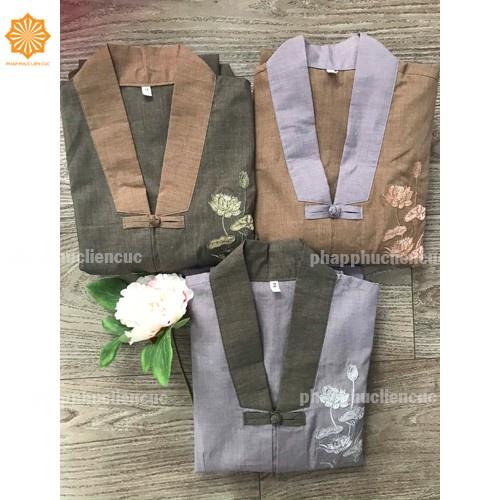 Đồ lam đi chùa nữ - Pháp phục mẫu La Hán vải Xô Tixi, bền màu không nhăn xưởng may Liên Cúc