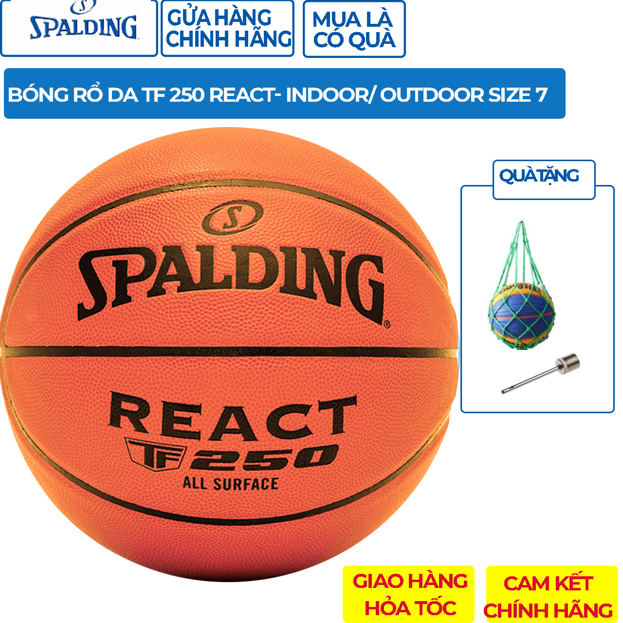 Quả bóng rổ Da Spalding TF250 React All Surface- Size 7