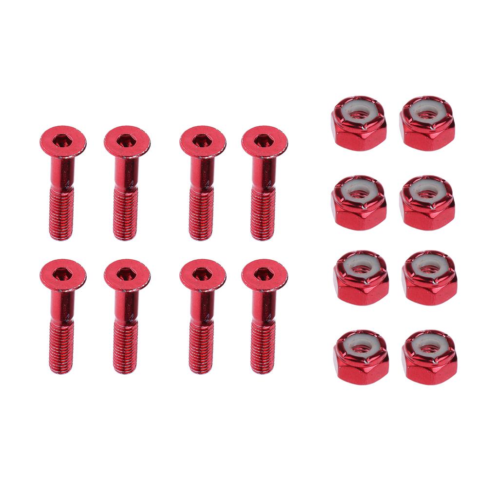 2x8pcs Replacement Skateboard Truck Hardware Set Longboard Screws Bolts Red